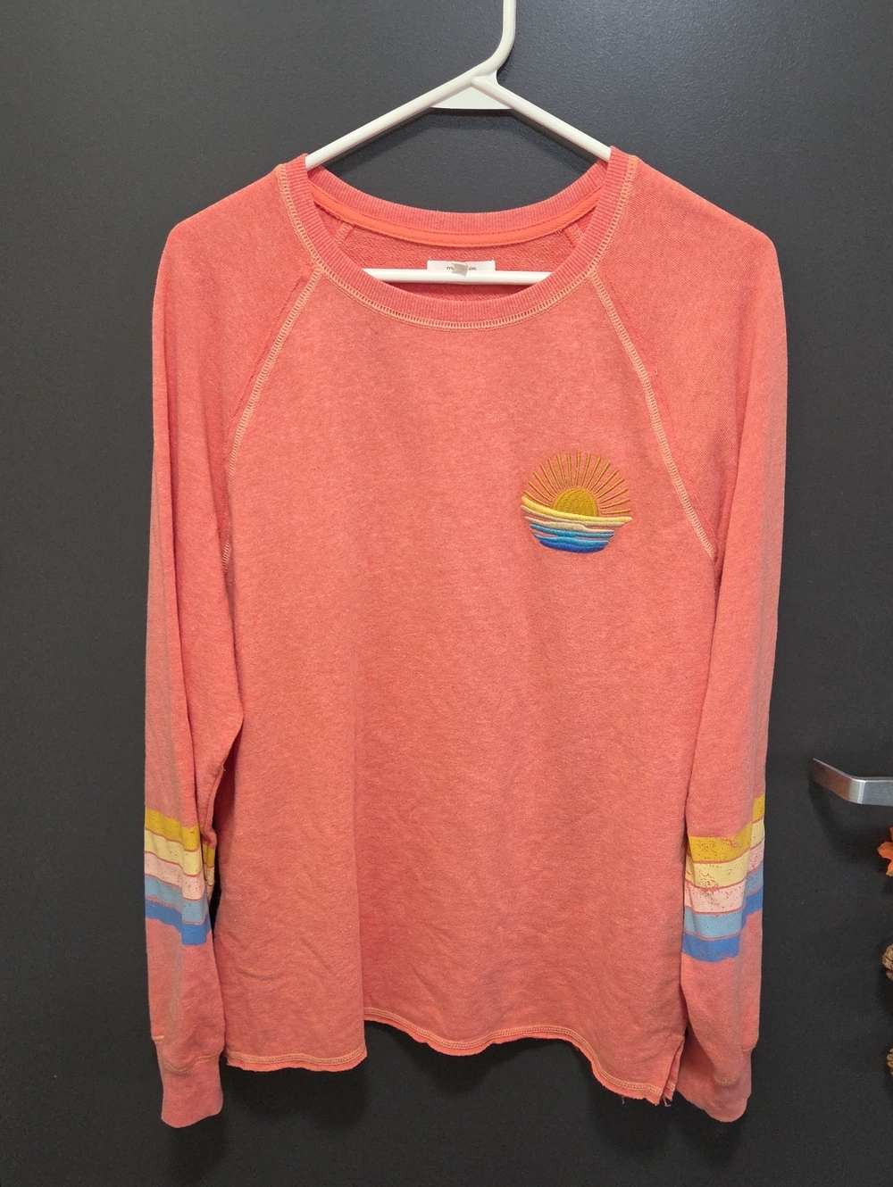Maurices Coral Crewneck Sweatshirt with Sunrise Patch